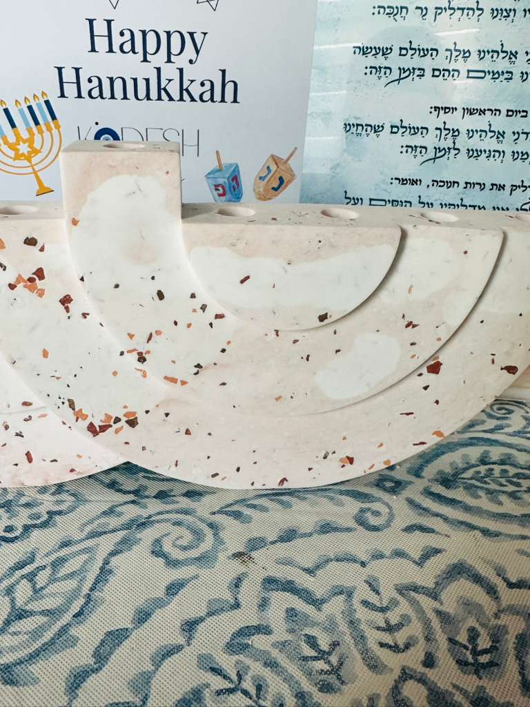 Terrazzo Concrete Hanukkah Menorah | Modern Judaica Home Decor | Handmade Hanukkiah Candle Holder