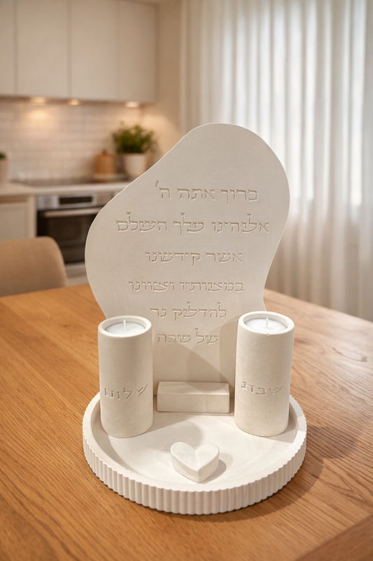Concrete tall Shabbat Candle Set – “Shabbat Shalom