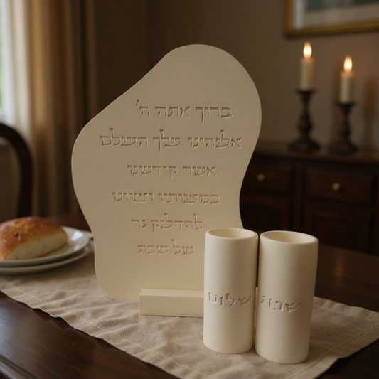 Shabbat Blessing Board with Tall Candle Holders Set