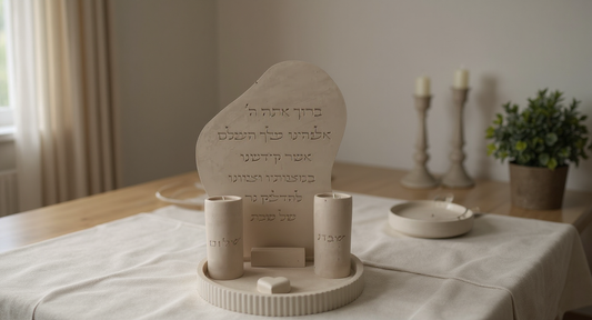 Concrete tall Shabbat Candle Set – “Shabbat Shalom