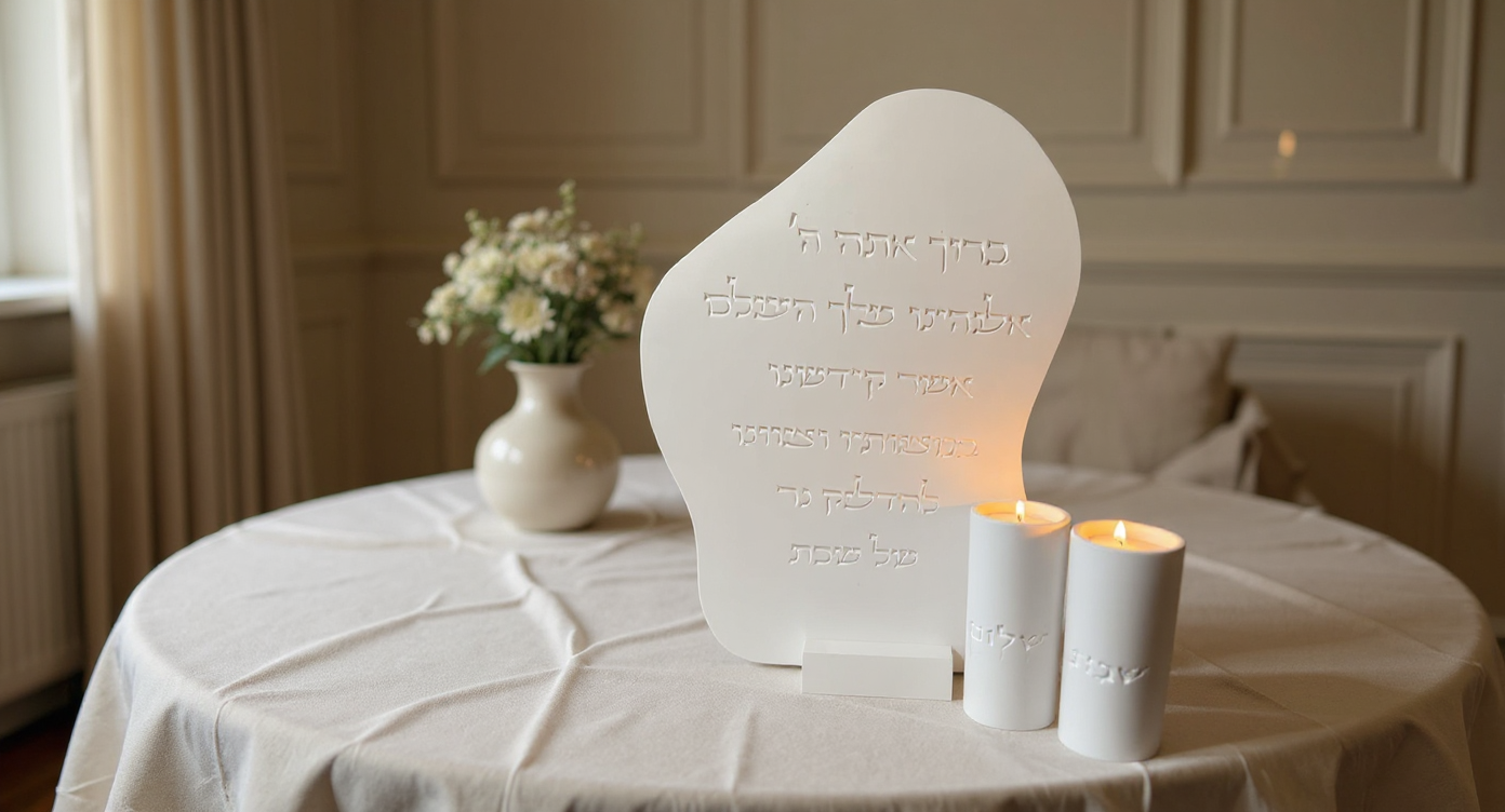 Shabbat Blessing Board with Tall Candle Holders Set