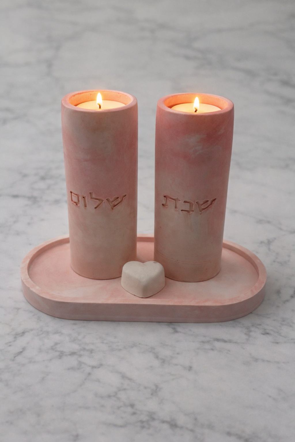 Pink Shabbat Candle Holders Set