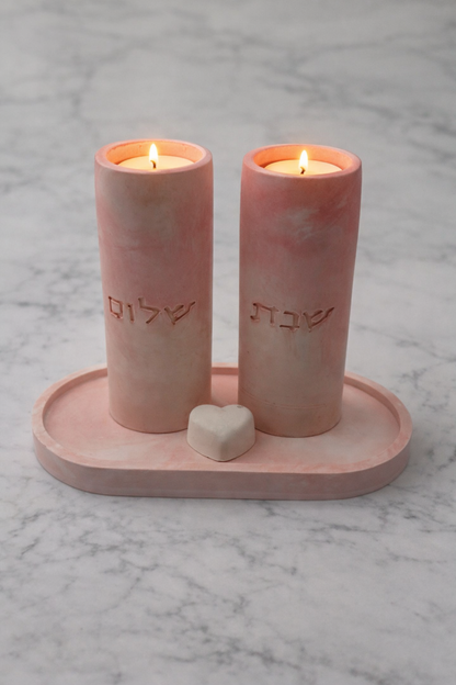 Pink Shabbat Candle Holders Set