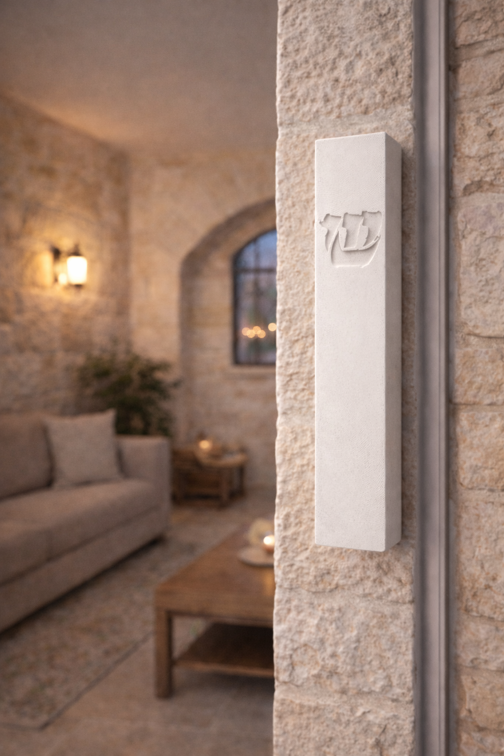 Jerusalem Stone Style Mezuzah with Biblical Shin