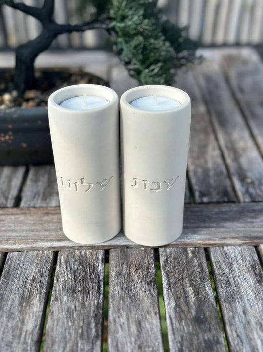 Handmade Concrete Shabbat Candle Holders