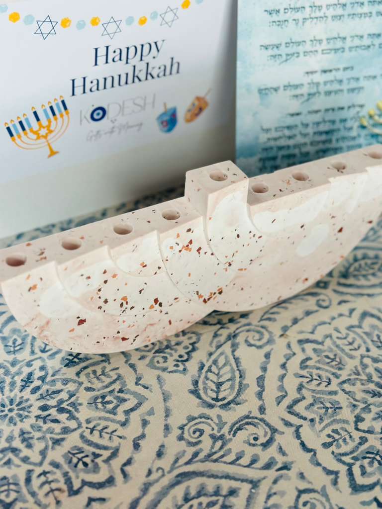 Terrazzo Concrete Hanukkah Menorah | Modern Judaica Home Decor | Handmade Hanukkiah Candle Holder