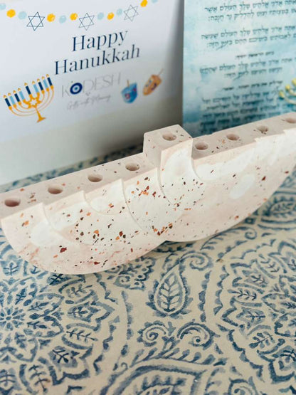 Terrazzo Concrete Hanukkah Menorah | Modern Judaica Home Decor | Handmade Hanukkiah Candle Holder
