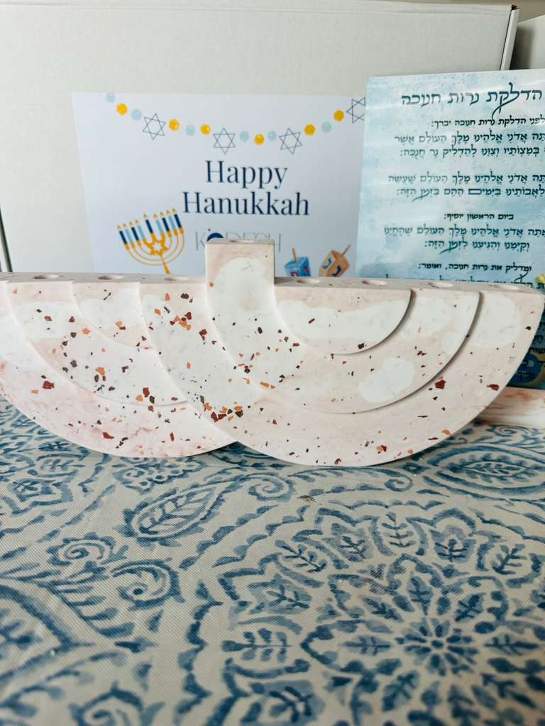 Terrazzo Concrete Hanukkah Menorah | Modern Judaica Home Decor | Handmade Hanukkiah Candle Holder