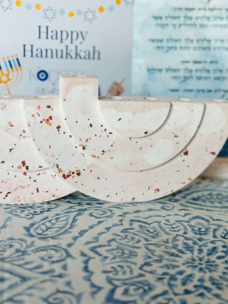 Terrazzo Concrete Hanukkah Menorah | Modern Judaica Home Decor | Handmade Hanukkiah Candle Holder