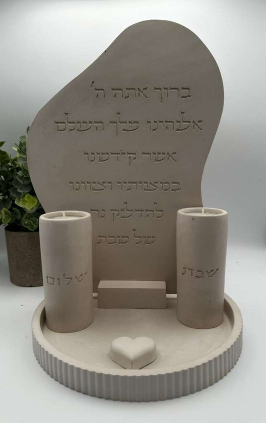 Concrete tall Shabbat Candle Set – “Shabbat Shalom