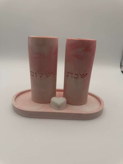 Pink Shabbat Candle Holders Set