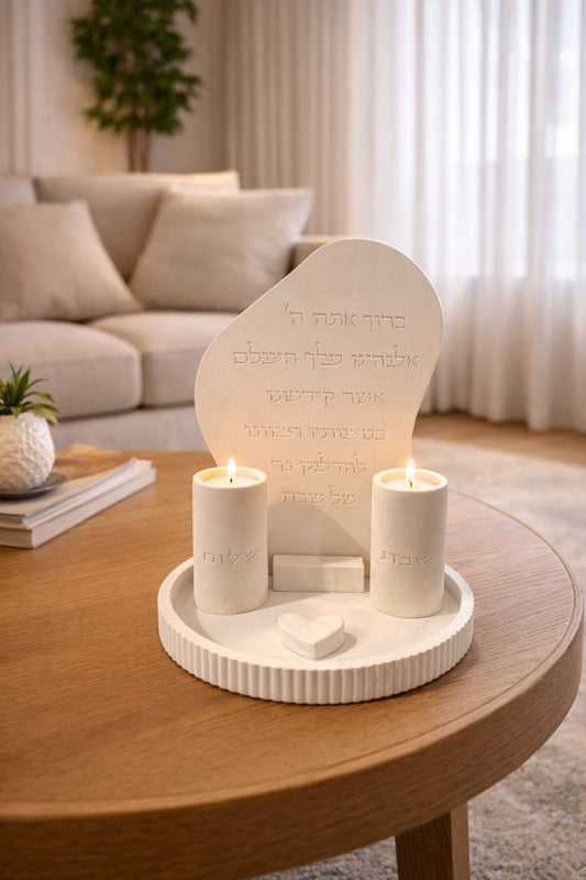 Concrete tall Shabbat Candle Set – “Shabbat Shalom