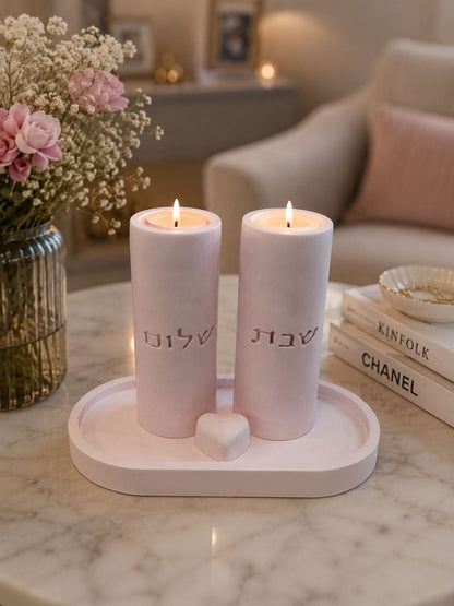 Pink Shabbat Candle Holders Set