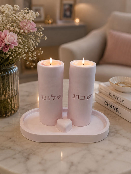 Pink Shabbat Candle Holders Set
