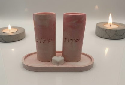 Pink Shabbat Candle Holders Set